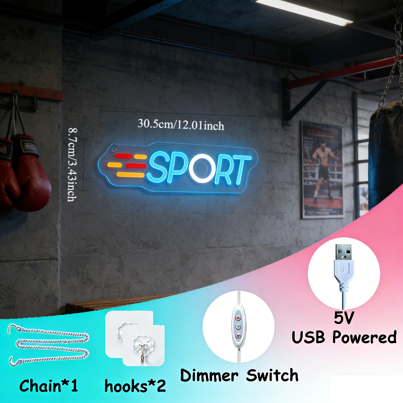 Sport Letter Neon Sign USB Dim - Home Zone Gym avaliação e preço